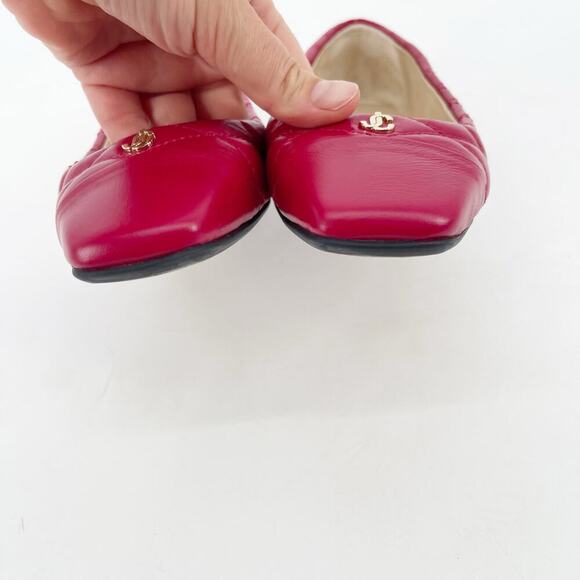 Jimmy Choo Leni Raspberry Quilted Leather Logo Square Toe Ballet Flat IT 39.5 - Picture 6 of 11